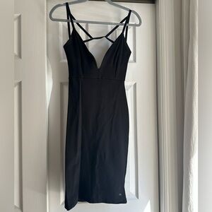 Solemio Strappy-back Plunge-neck LBD Party Dress, size Small